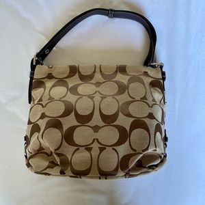 COACH Medium Signature Fabric Shoulder Bag- Khaki & Brown